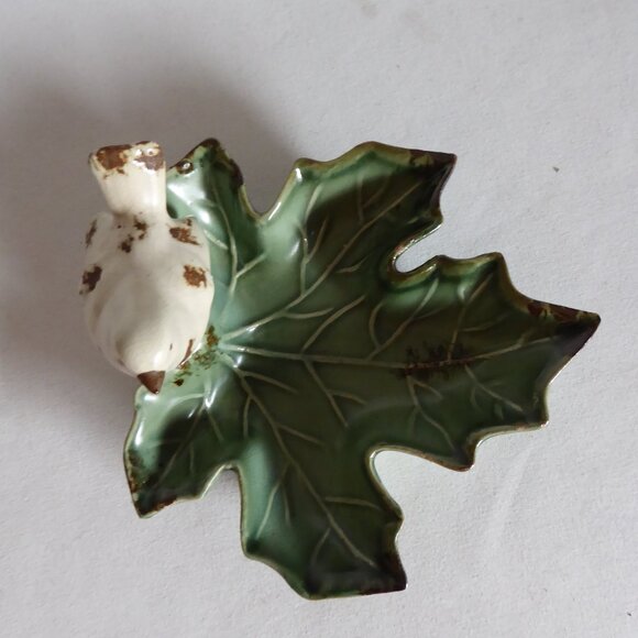 NEW CREATIVE CO-OP RUSTIC BIRD ON MAPLE LEAF CERAMIC TRINKET CANDY DISH - Picture 6 of 9
